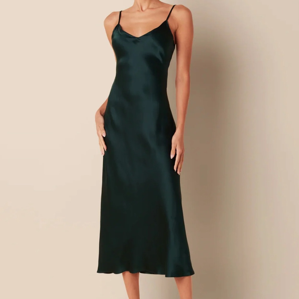 Sablyn Sample pattern dress Taylor Midi Slip Dress in Deep Forest Green